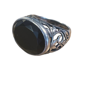 Elegant Black Stone Sterling Silver Women's Ring